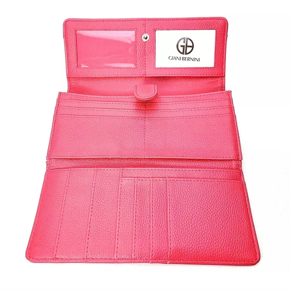 Giani Bernini Pebble Genuine Leather Pink Receipt Wallet New